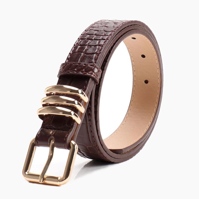 Womens Leather Pu Stone Pattern Belt With Alloy Buckle For Casual Office Wear
