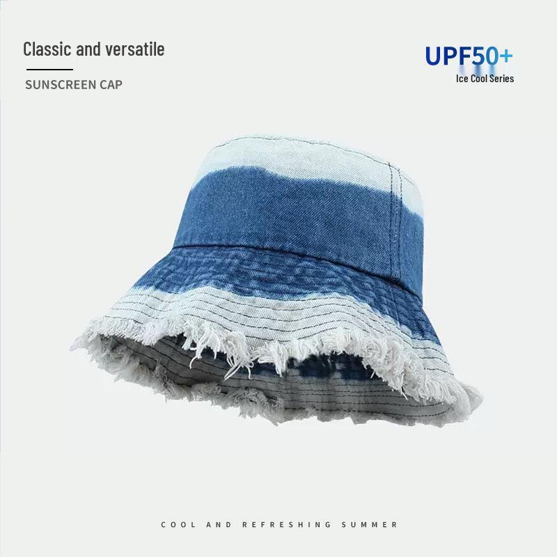 Женская ретро джинсовая шляпа-панама в японском стиле 2025 - Большая защита от солнца, Потертый дизайн, Летняя защита от солнца