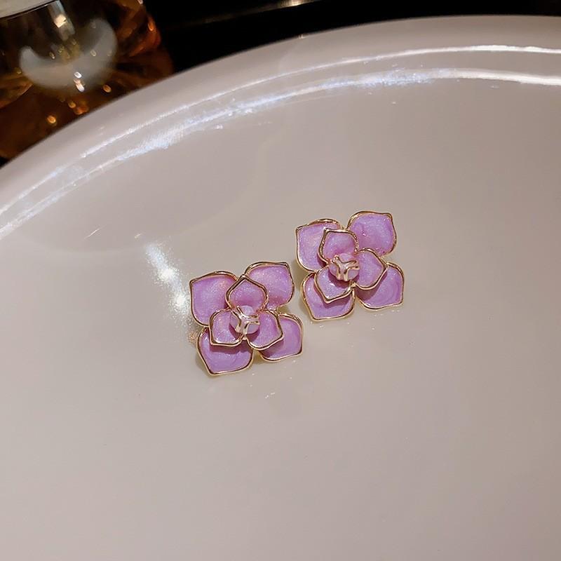 Фиолетовые эмалевые серьги-гвоздики с масляными цветами для женщин, элегантные серьги с цветущими цветами гардении, свадебная вечеринка, сладкий подарок на ювелирные изделия