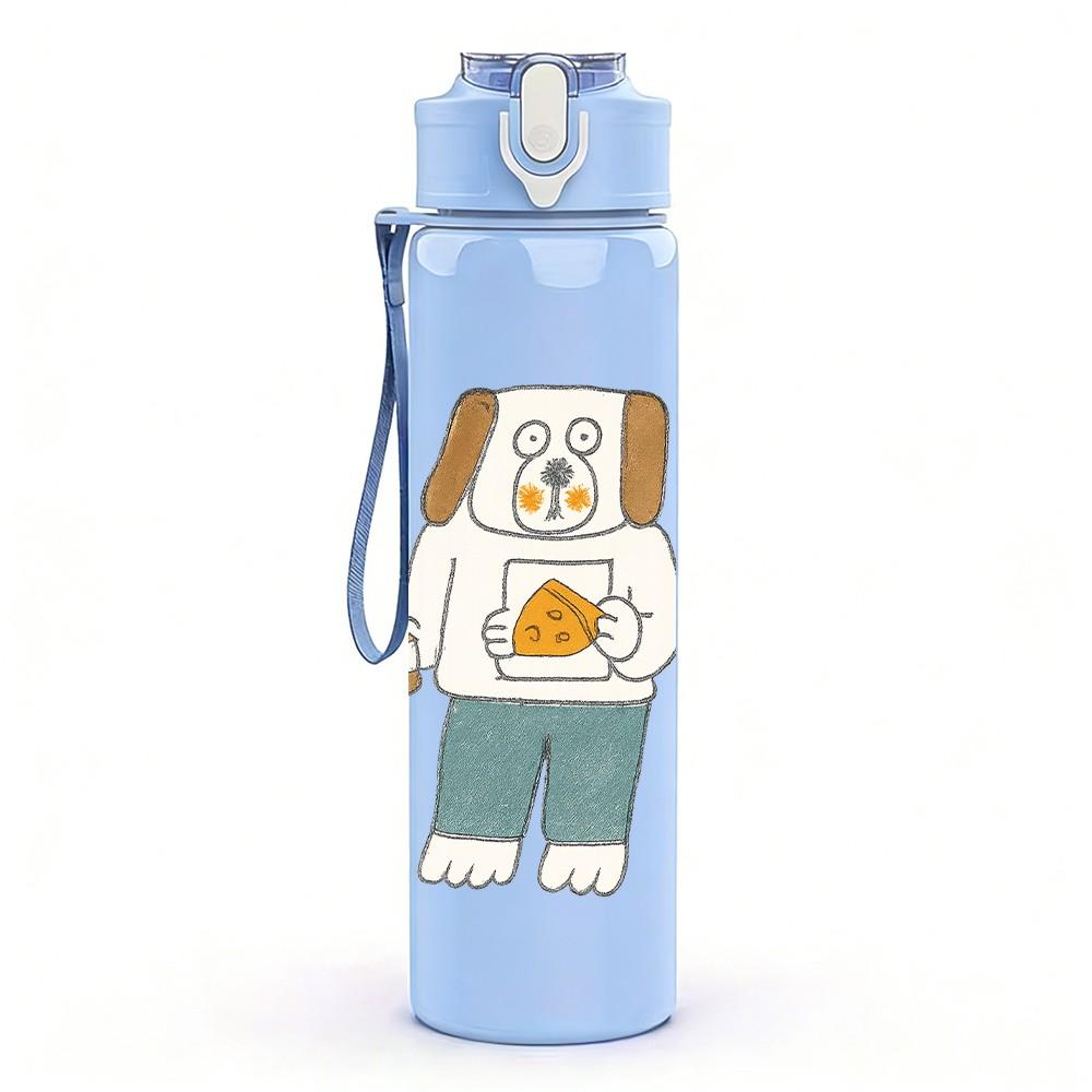 1PC Cartoon Bread Man Character 750ml Color Plastic Sports Water Bottle Leakproof Flip Straw Lid For Sports Office Home Use