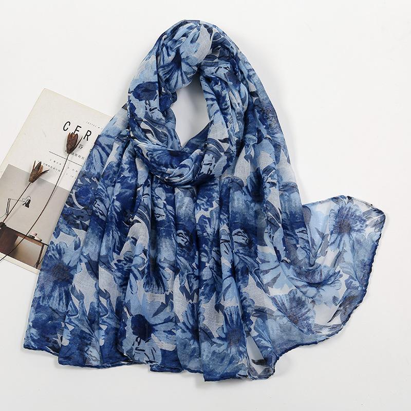 Thin Floral Viscose Scarf Print Voile Shawls and Wraps Pashmina Foulards Muslim Woman Hijab Scarves Long Printed Tippet