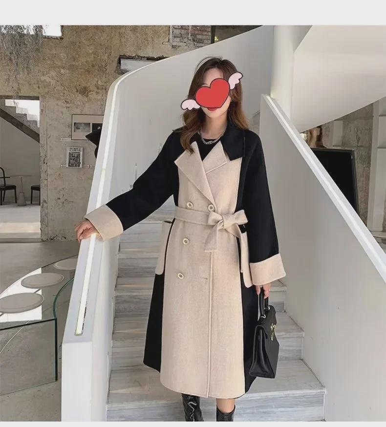 Модное женское шерстяное пальто средней длины - осень/зима 2024 г., облегающий крой, универсальная модель, идеально подходит для весны и осени.