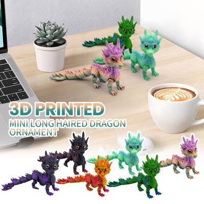 3D-печатный игрушечный дракон с длинной шерстью, разноцветный градиентный орнамент