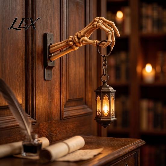 Fine Carved Resin Craft Skeleton Hand Bookshelf Lantern, Halloween Style Ornament, Horror Themed Table Accessory Exquisite Carving Craftsmanship