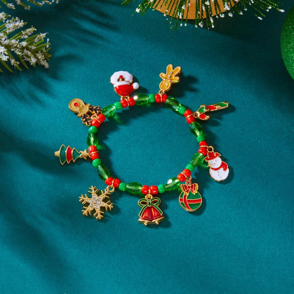Рождественская Снежинка Снеговик Олень Дерево Пряничный Человек Костыль Колокольчик Венок Подвеска Хрустальный Рис Бусины Браслеты Для Женщин Мужчин Украшения