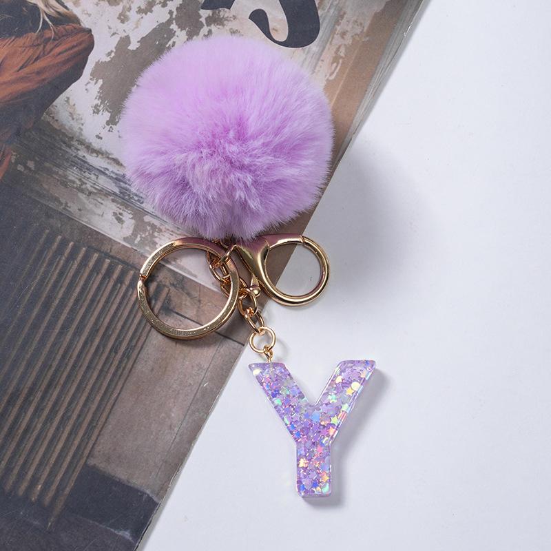 Милый фиолетовый шарик для волос 26 букв от A до Z брелок из смолы 26 инициалов кошелек подвеска брелок рюкзак подвески сумка Декор аксессуары