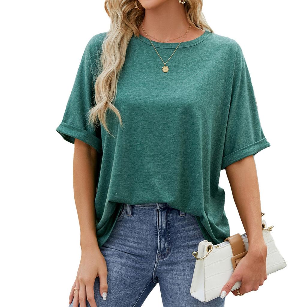 Женская летняя однотонная футболка с круглым вырезом большого размера с коротким рукавом, однотонные топы