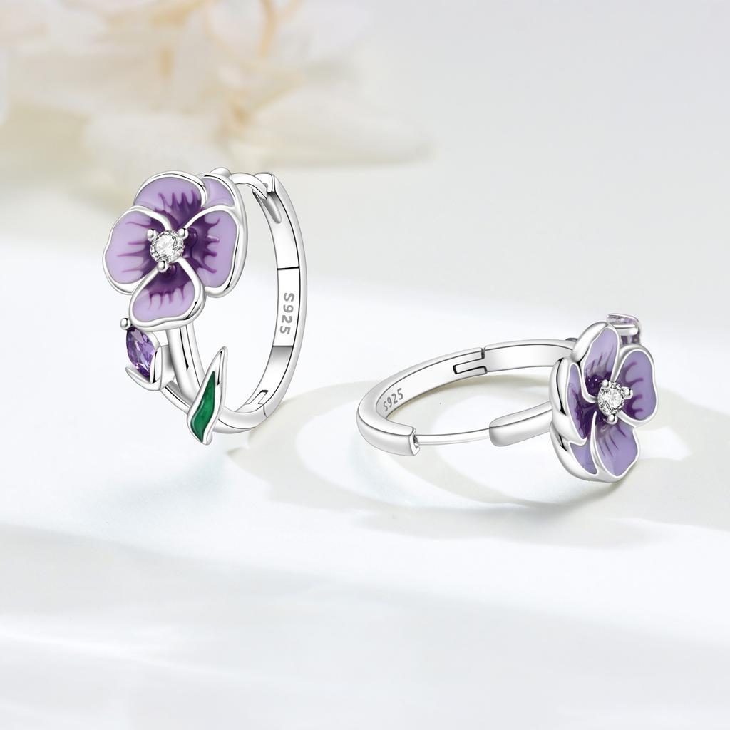 S925 Sterling Silver Purple Flower Series Earrings Hoop Earrings Women Jewelry Original Trendy Anniversary Gifts