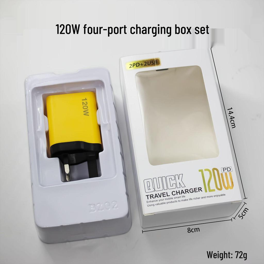 Многопортовое быстрое зарядное устройство 120 Вт: Два USB и два Type-C, совместимость с США и ЕС