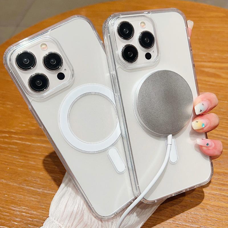 Прозрачный магнитный чехол для Apple iPhone 16 15 14 13 12 11 Pro Max Plus 13 Mini XS Max XR 8 7 SE SE2 с Magsafe Прозрачная крышка