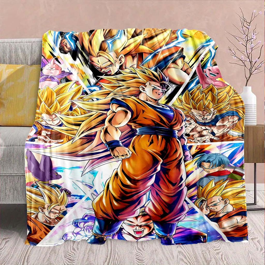 Фланелевое одеяло из аниме Dragon Ball - Мягкое, теплое, идеально подходит для дивана, постельного белья, кемпинга, путешествий, офиса, домашнего декора -QJY
