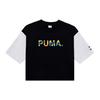 Puma Укороченная футболка с цветными блоками, логотипом, круглым вырезом, коротким рукавом, женские топы, черный цвет 535007-01