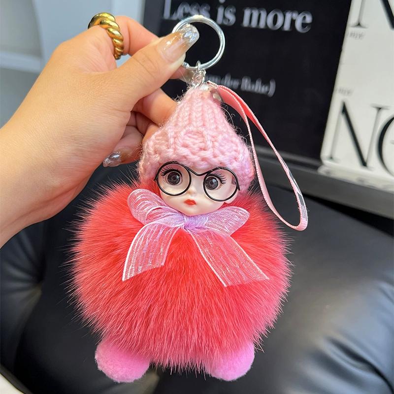 Кукла из натурального лисьего меха Брелок-подвеска для автомобиля Милая плюшевая кукла Кукла Подвеска для сумки-книги Кукла Подарок для пары