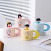 Korean Cute Cartoon Character Mug Pink Girl Heart Ceramic Cup Water Cup with Lid Coffee Cup Couple Cup