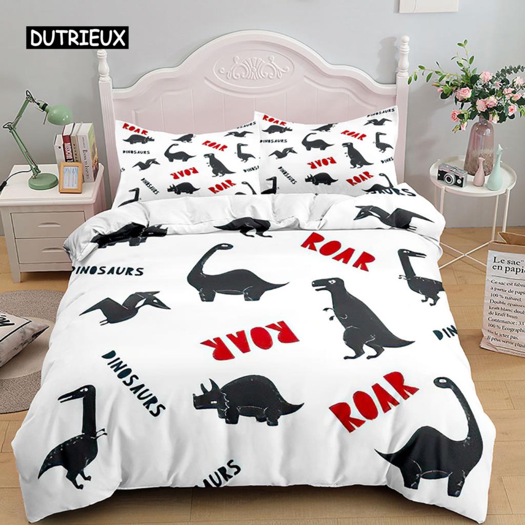 Пододеяльник с изображением динозавра из мультфильма, комплект постельного белья для мальчиков и девочек с изображением животных 3D Kawaii, мягкий пододеяльник из микрофибры с застежкой-молнией