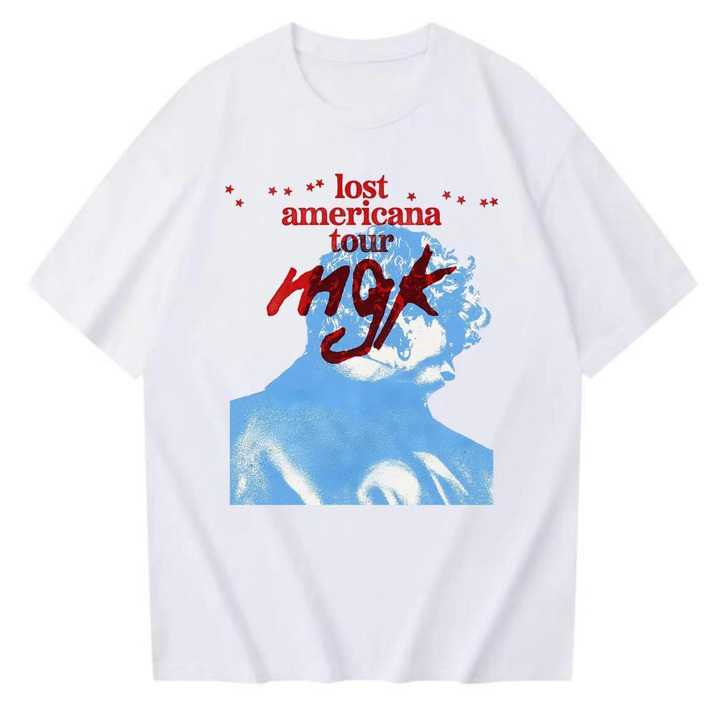 Mgk Lost Americana Tour 2026 Весна лето новая Модная футболка с круглым вырезом Харадзюку y2k С коротким рукавом Повседневная рубашка для фанатов Подарок