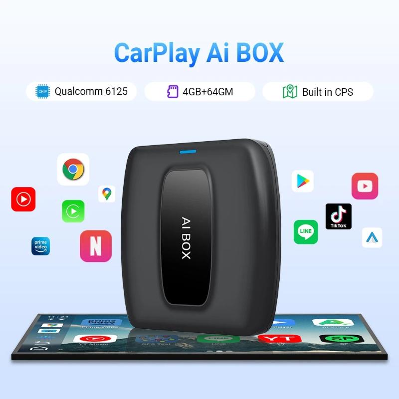 Беспроводной автомобильный адаптер Smart AIbox Car Wireless CarPlay, подключаемый к беспроводной приставке CarPlay по принципу Plug and Play.
