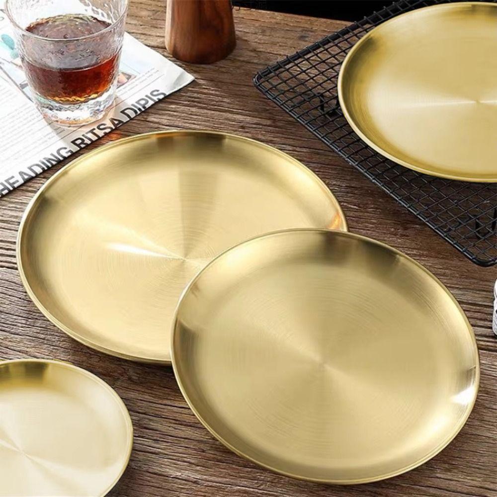 Gold Silver Food Plate Korean Dining Plate Decorative Metal Tray  Dinner