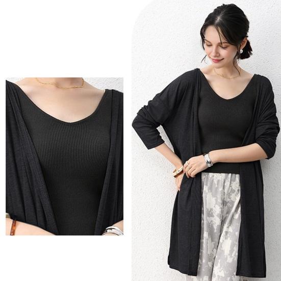 Женское повседневное пальто без воротника с длинным рукавом и открытой строчкой, кардиган средней длины, однотонное тонкое солнцезащитное пальто