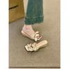 Wedge Heel Apricot Temperament One-word Slippers Women's Shoes Wear 2025 New Summer Bow French Sandals