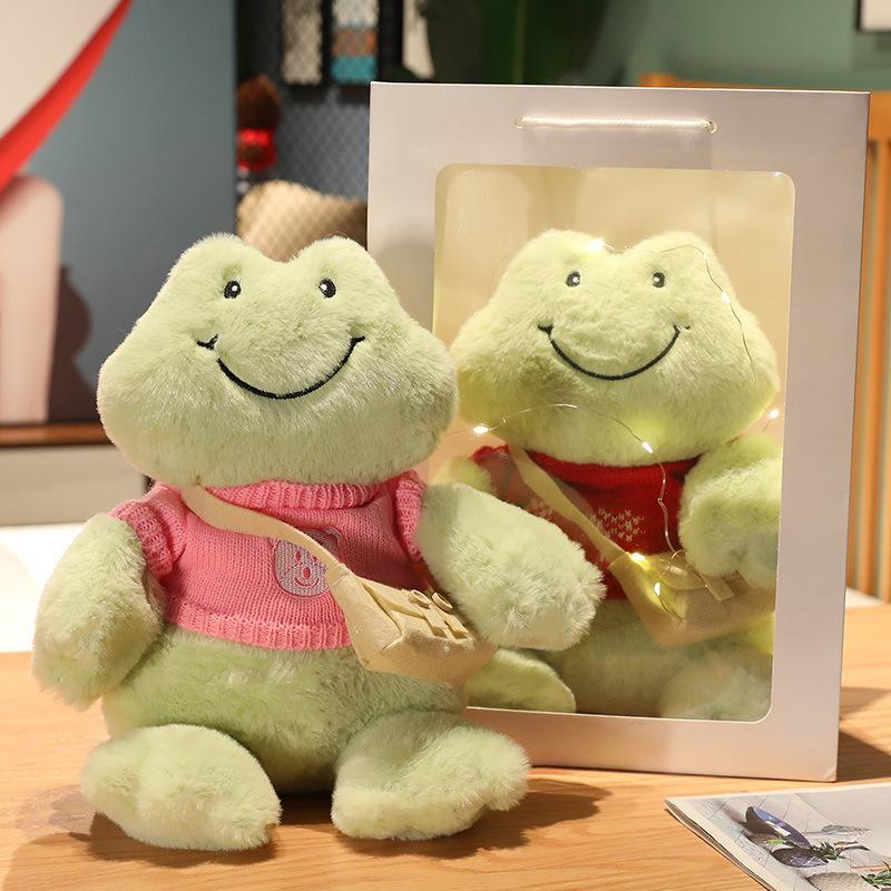 A Smiling Frog Plush Doll Cute Frog Doll Sleeping Toy Green Bean Frog