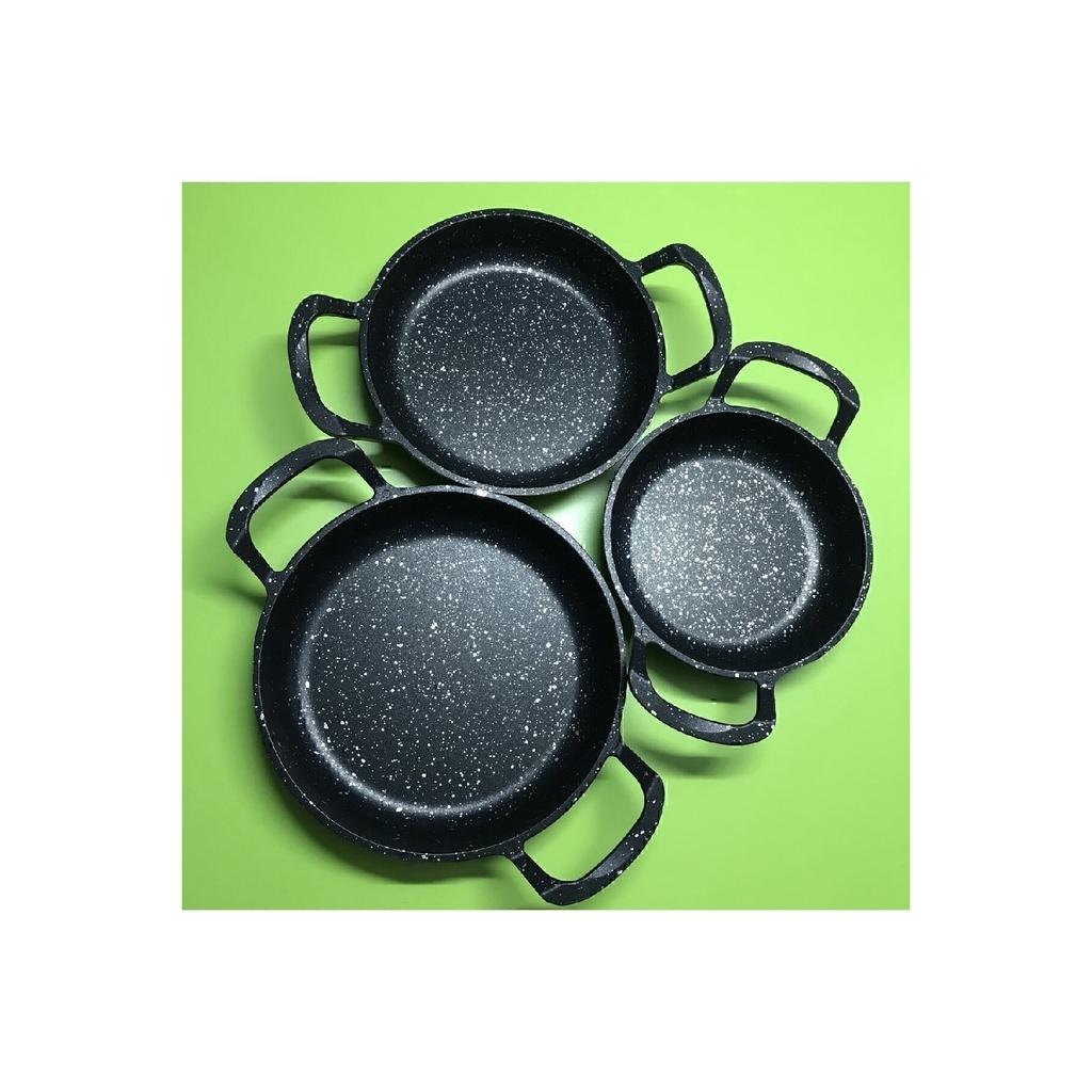 Nso Набор из 3 литых черных гранитных сковородок 22см-20см-18см
