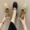 Square Head Single Shoes Women's Pleated Thick Heel Mary Jane Grandma Shoes Fashionable Versatile Word with Comfortable Fairy Shoes Gentle Wind