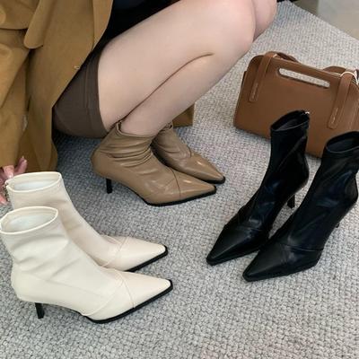 Женские короткие сапоги на высоком каблуке 2025 осень и зима новые универсальные сапоги-интернет-знаменитости с острым носком, на тонком каблуке, модные эластичные маленькие ботильоны