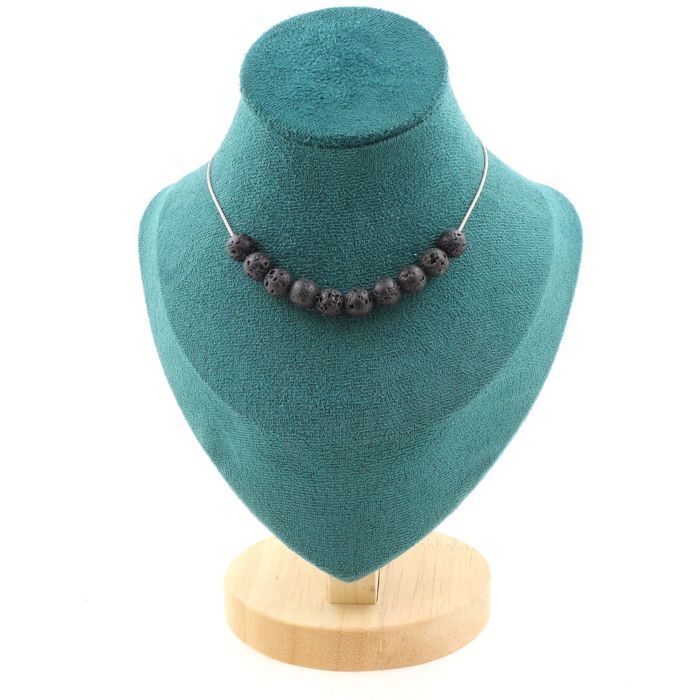 Stones and Minerals. Necklace 10 Lava Beads 8 Mm. Stainless Steel Chain Necklace Women Men. Customizable Size.