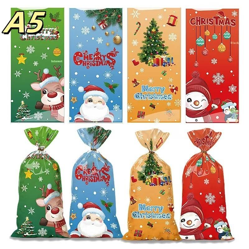 50Pcs Christmas Candy Bags Christmas Decorations Santa Gift Bag Navidad Xmas Gift Bags Christmas Cookies Packaging Bag