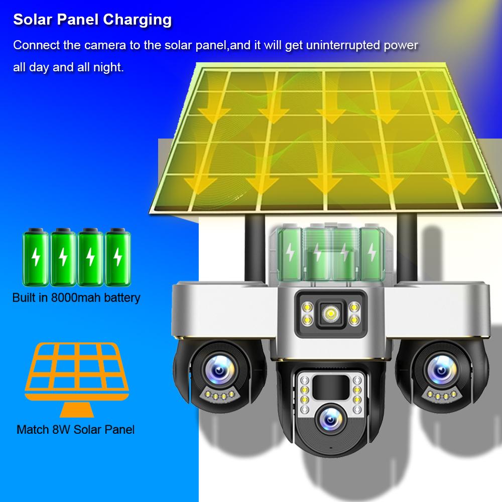 V380 PRO WiFi Солнечная Камера 3 PTZ Защита Безопасности 15MP Домашние Камеры Видеонаблюдения 3 Объектива PIR Детекция Человека Наружная Ночное Видение Наблюдение