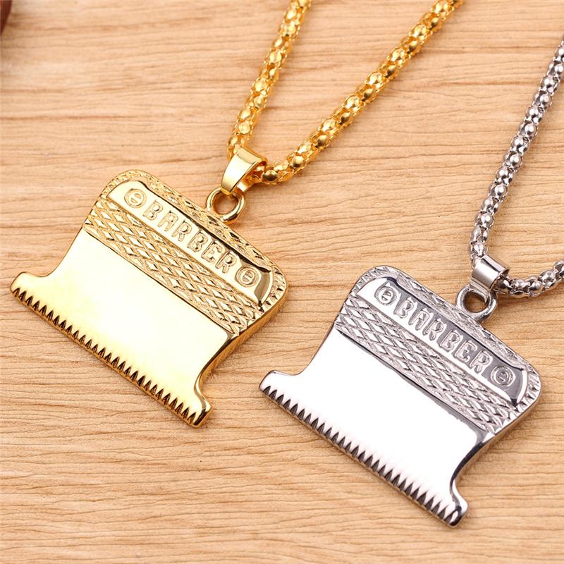 Fashion Razor Blades Pendant Necklaces Men Jewelry Male Shaver Shape Necklaces & Pendants Barber Shop Necklace for Male Boys