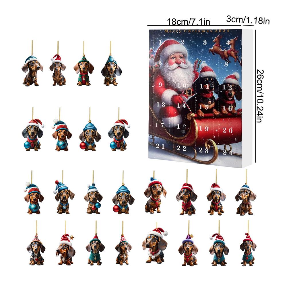 Dachshund Advent Calendar 2025 24 Days Of Christmas Dachshund Pendant Set 2D Dachshund Pendant 24 Days Christmas Countdown