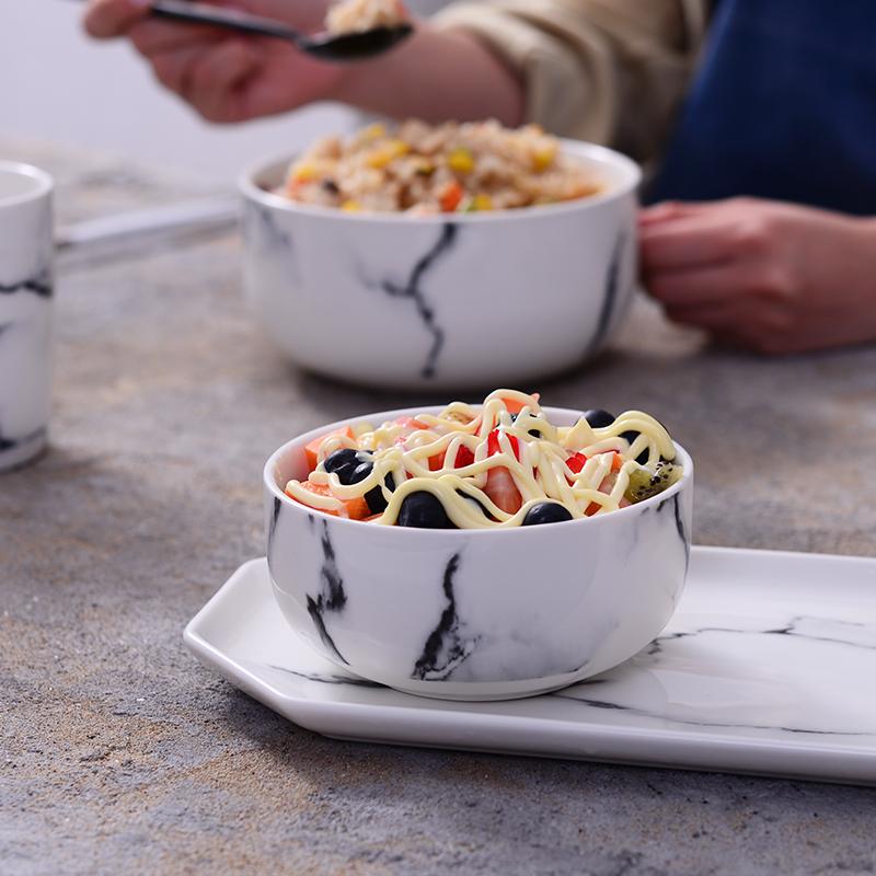 Набор из 2 белых мраморных мисок, керамических мисок для риса, мисок-рамекинов для завтрака, мисок для овсянки, 4,8 дюйма, подходит для использования в микроволновой печи