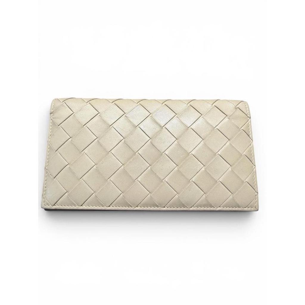 Used BOTTEGA VENETA Intrecciato Ivory Leather Long Wallet
