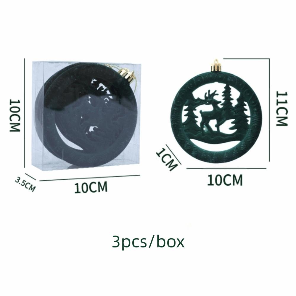 3Pcs/Box Round Pancake Shaped Christmas Flocking Pendant Christmas Tree Decoration