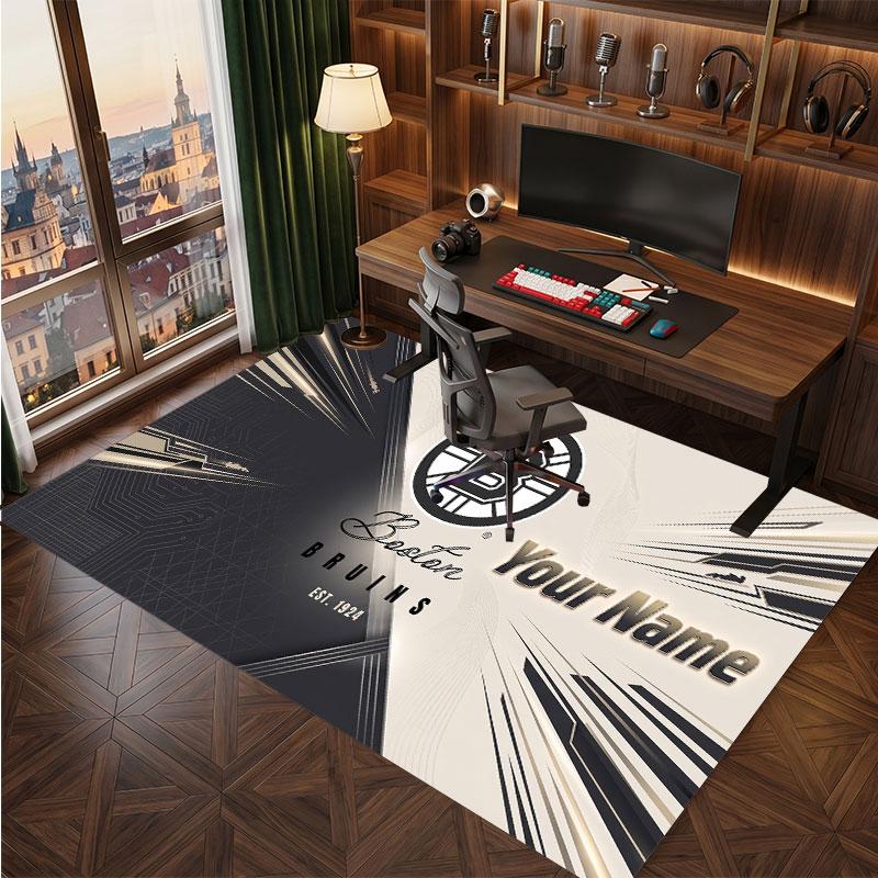 Boston Bruins Personalized Crystal Velvet Carpet, Customized Name Text Soft Anti‑Slip Rug for Living Room Bedroom