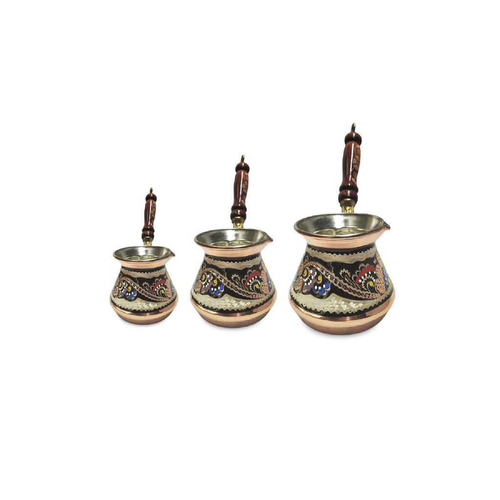 3 Piece Copper Coffee Pot Set Special Erzincan Embroidered
