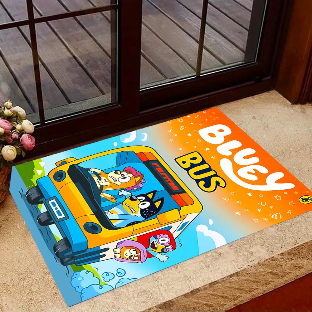 Bluey's Bus Adventure Themed Anti-Slip Rugs - Polyester Home Decor, Suitable for Bedrooms, Living Rooms, Doorways, Studios, and Decorations