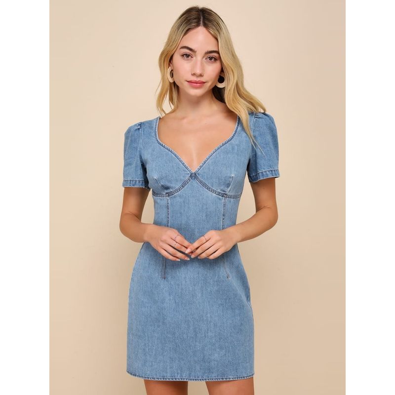 Export Single Lu Home Elegant V Neck High Waist Slimming Commuting All-Matching Jeans Short Sleeve Casual Daily Summer Dress