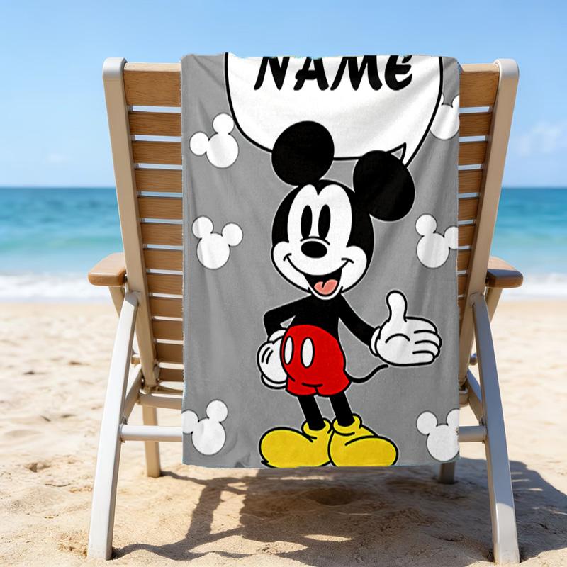 1pc Mickey1 Beach Towel with Custom Name, Beach/Swimming/Bath/Picnic/Camping Towel, Suitable for Seaside Beaches