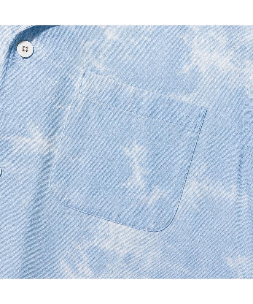 PRODESHIRT [Комфорт] Джинсовая рубашка-кемпинг с открытым воротником в кубинском стиле (Мисти Блю)