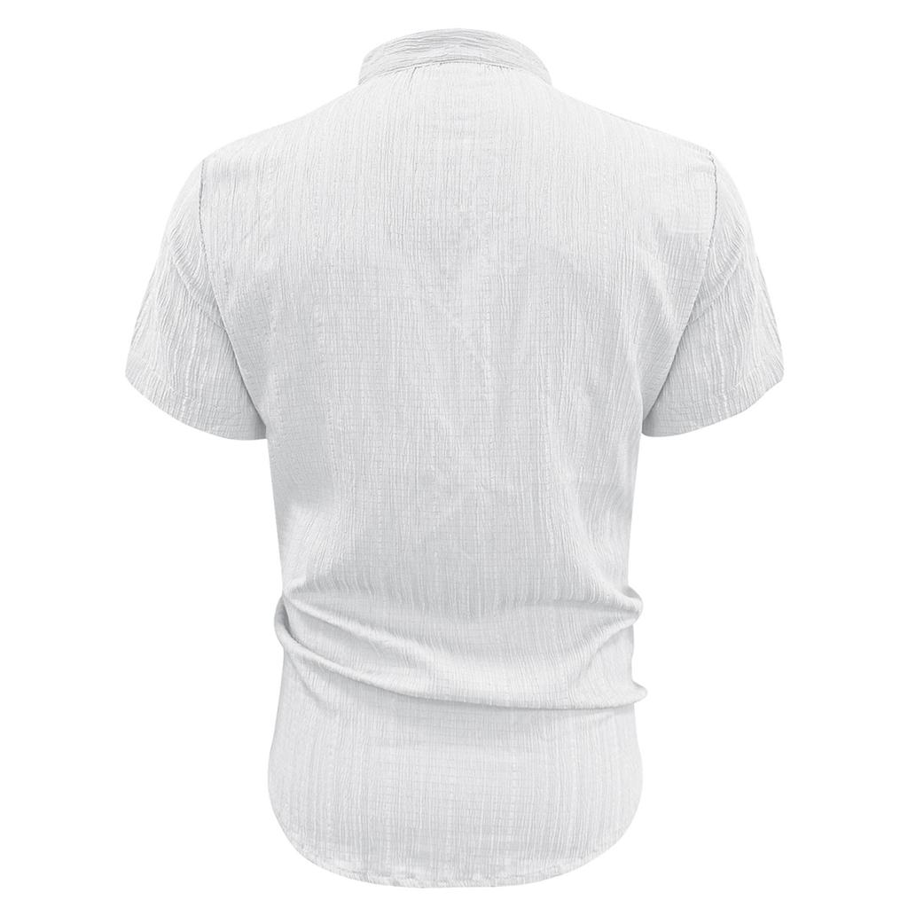Summer new men's casual versatile shirt solid color slim-fitting short-sleeved top