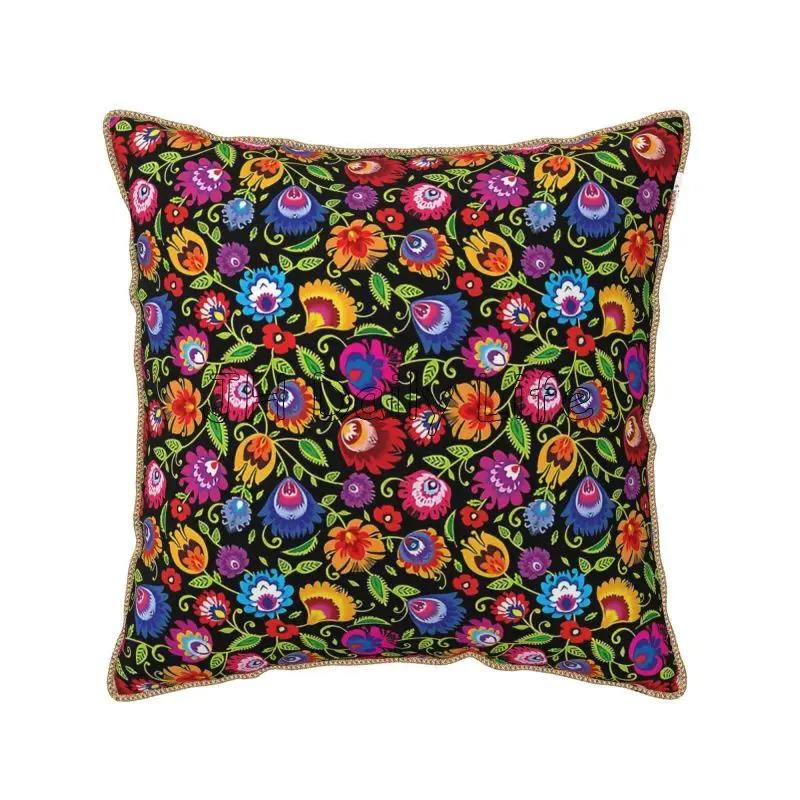 Poland Polish Florals Folk Art Flowers Soft Velvet Throw Pillow Case x Inch Pillow Cover for Home Sofa Couch Bed Car Decor