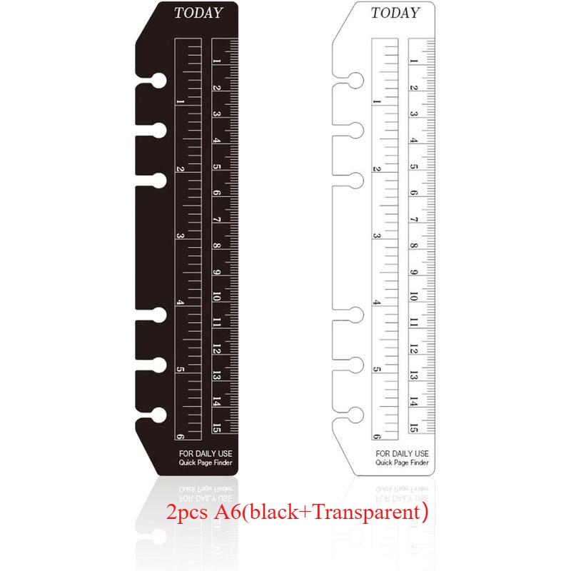 2pcs Black/Clear Plastic Page Marker Pouch Pagefinder Measuring Today Ruler for A5/A6 Size 6-Hole Binder Notebook