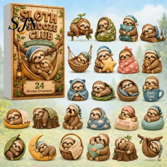 Unique Holiday Gifts Cute Sloth Advent Calendar, 24Pcs Acrylic 2D Ornament Set Christmas Countdown Calendar with Vintage Warm-Tone Designs,