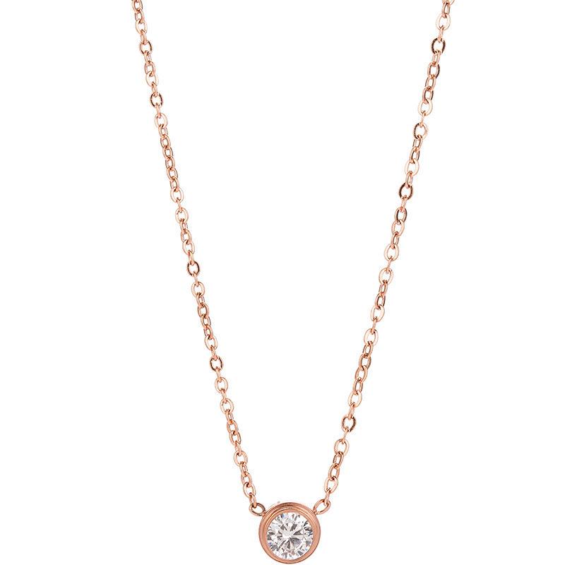 18K Titanium Steel Single Diamond Necklace Pendant for Women