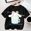 Летняя повседневная одежда 2026 Kawaii Подарок Милый Киннаморолл Девочка Футболка Хлопок Аниме Принт Футболка Детская с коротким рукавом Уличная одежда