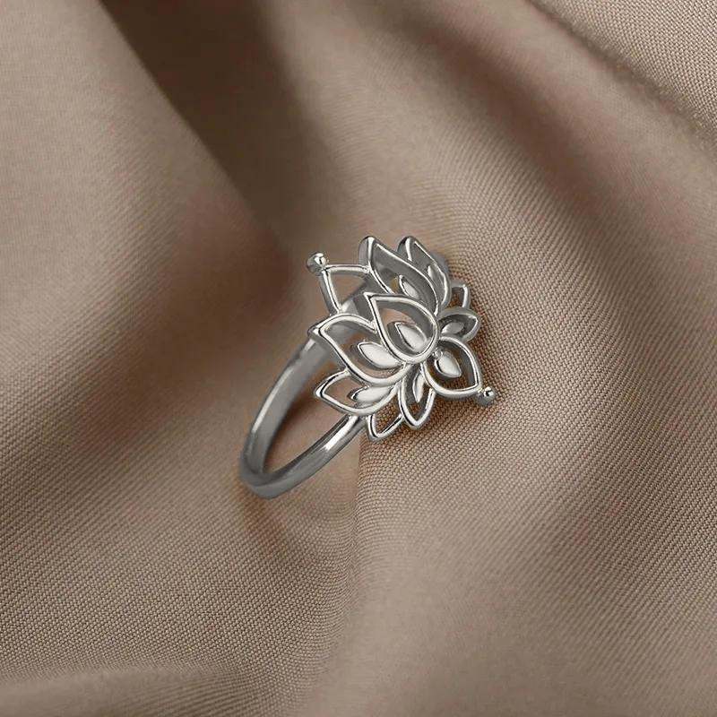 Huitan Романтический дизайн цветка лотоса Женское кольцо на палец Роскошный золотой цвет/цветные свадебные аксессуары для невесты Эстетические украшения