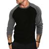Spring Autumn Men Casual T-shirt O-neck Raglan Sleeve Color Matching Slim Fit Fitness Gym Pullover Tops Streetwear